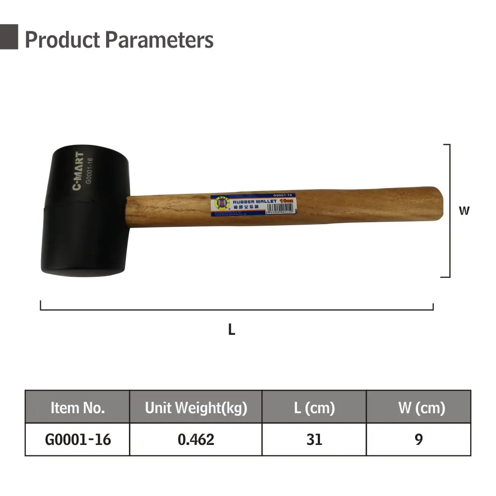 16 Oz Rubber Hammer Wooden Handle Rubber Mallet Hammer - Buy 16 Oz ...