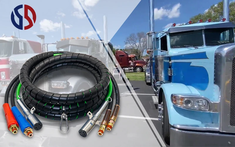 15 Ft 3 In 1 Abs & Rubber Power Air Line Hose Assembly Wrap 7 Way