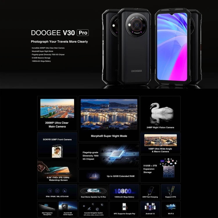 Doogee V30 Pro - Dimensity 7050, 200MP camera, 10,800 mA*h battery and a  rugged body for a price of $265