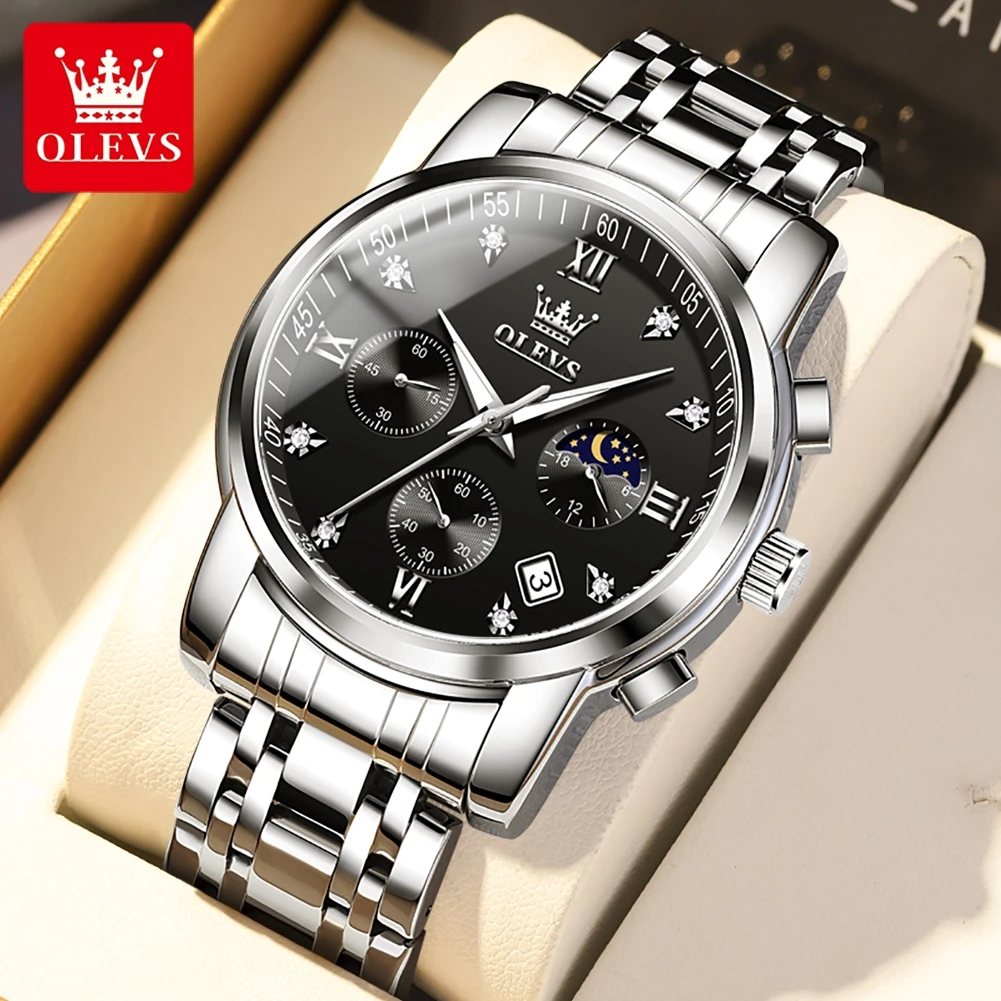 Men Watch Quartz OLEVS 2858 Business Multi Time Zone Wristwatch Hot Sale  Men's Watch with Stainless Steel Waterproof Watch Reloj