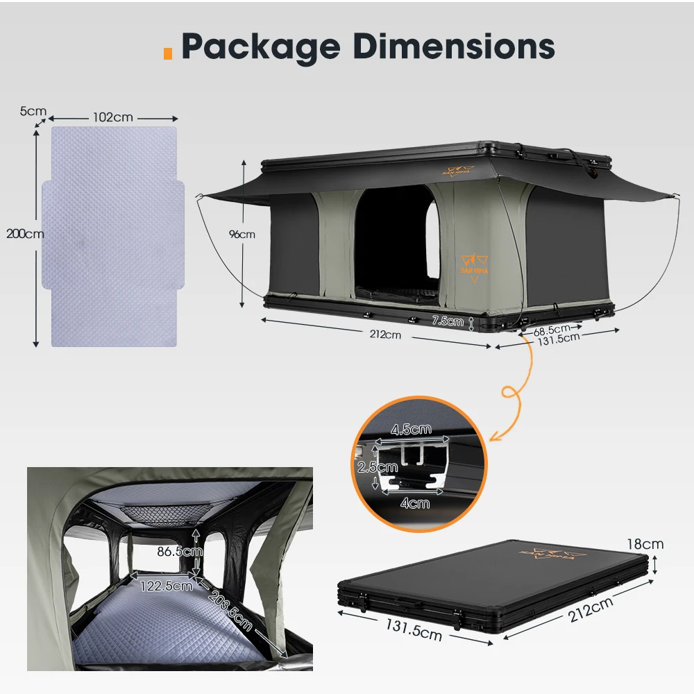 SAN HIMA Quick Setup Waterproof Camping Tent Aluminum Hardshell Car Rooftop Tent Premium Hard Shell Roof Top Tent for Adventure