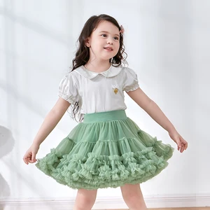 Ruffled Layered Design Light Green Tulle Princess Dress Disney Christmas Tutu Skirt for Kids Festival Party Outfit