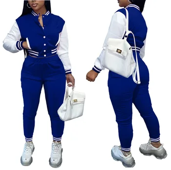 Wholesale clothing vendor fashion track suit plain women jacket and pant plain track suits two piece set