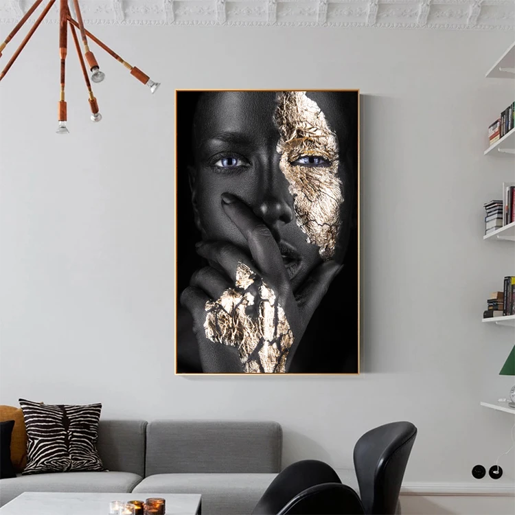 African Art Black And Gold Woman Oil Painting On Canvas Cuadros Posters ...