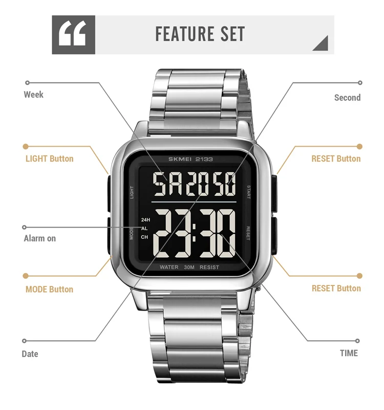 Skmei 2133 New Trend Steel Square dial digital sports watch for Men