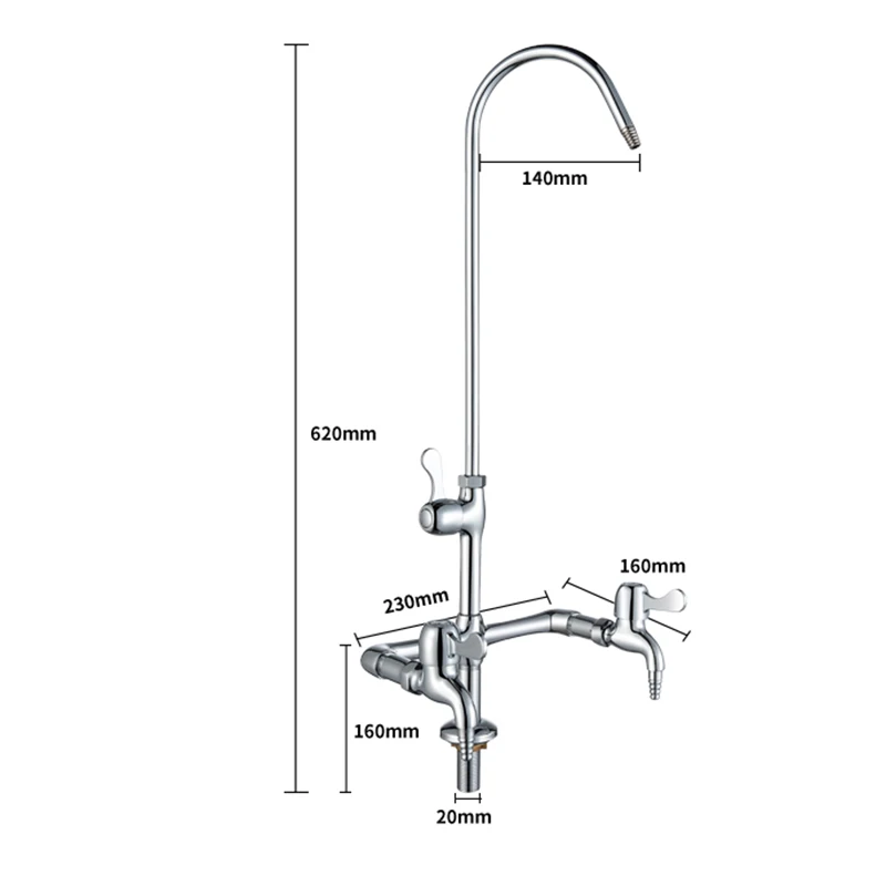 Triple 3 Way Outlet Lab Faucet Water Tap Brass Hot Cold Lab Gooseneck Sink Assay Faucet