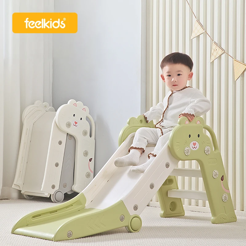 Feelkids Cat Folding Slide Playhouse Home Mini Plastic Toys Toddler Baby Slides for Kids Indoor Children's Playground