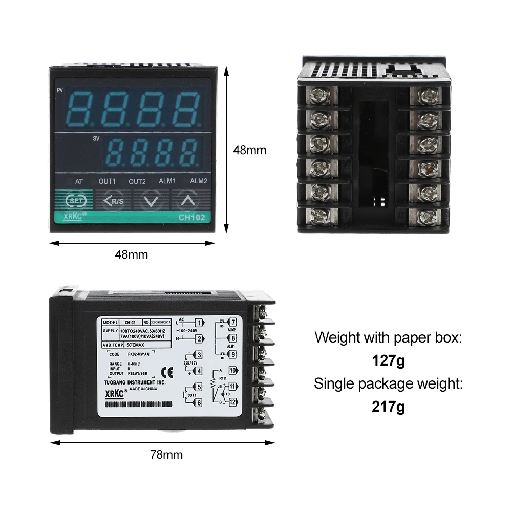 PID Temperature Controller XRKC CH102-402-702-902 K/E/PT100 Input ODM/OEM ABS Industrial Thermostat for Packaging Machines