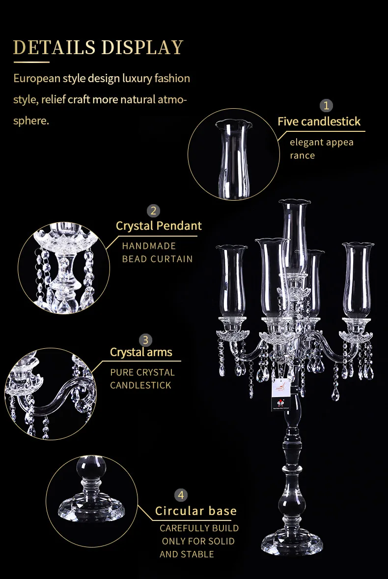 5 Arms Crystal Candelabra Wedding Centerpieces Glass Wedding Party Table Decoration Crystal Candlestick details