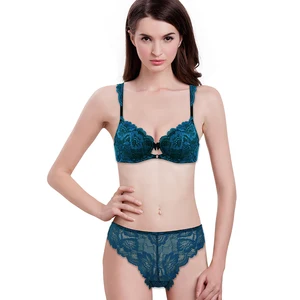 Women's Floral Sexy Lace Breathable Lingerie New Design Romantic Bow Panties Bra Sets Embroidery Button Decoration Seamless See