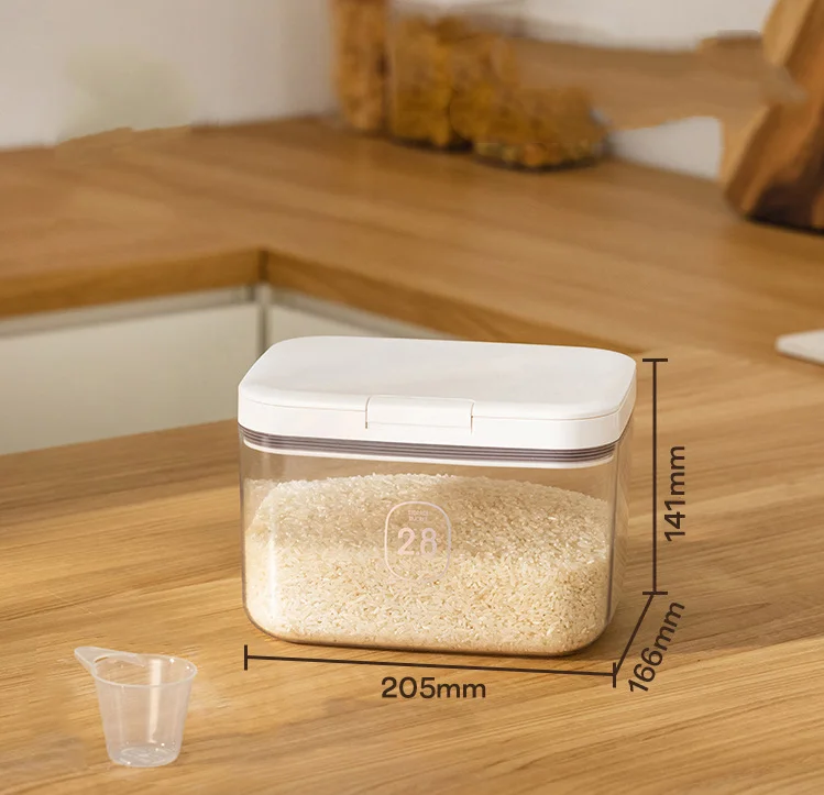 Transparent PET Plastic Food Container with One Press Lid Laundry Powder Box Airtight Food Storage Bin with Measuring Cup