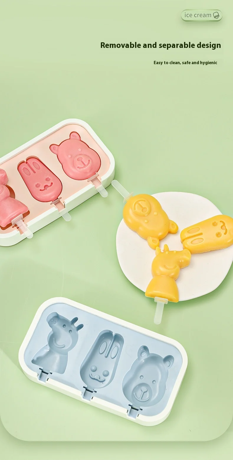 Factory Direct Eco-Friendly Cartoon Silicone Ice Cream Mold for Children's Cheese Stick Ice Cream DIY Ice Tray & Cubes manufacture