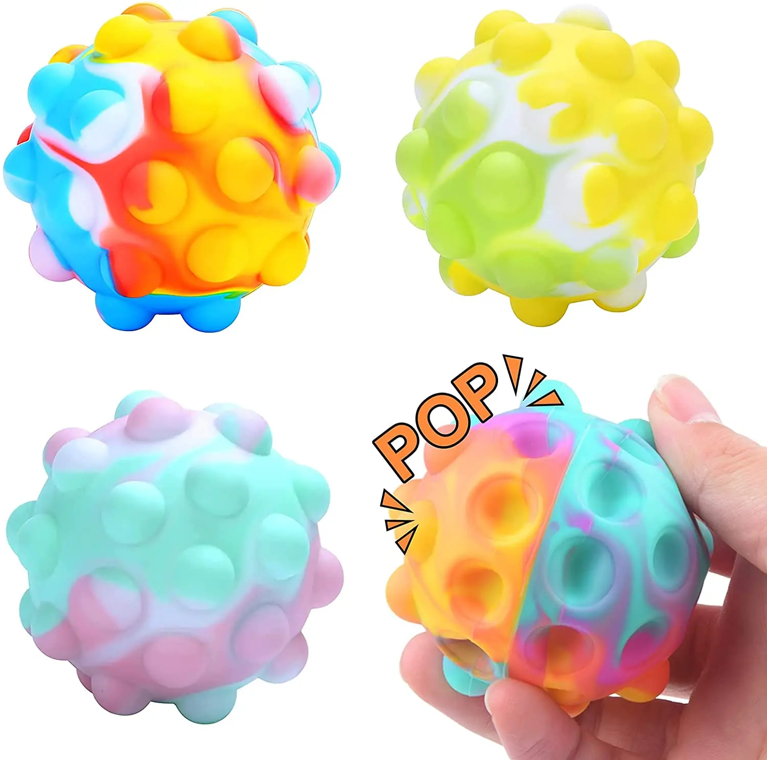 3D Pop It Ball Fidget Toy, Colorful Anti Anxiety Stress Balls for Children  and Kids, Squishy Sensory Push Popper Ball Toys, 4 Pack - Channies