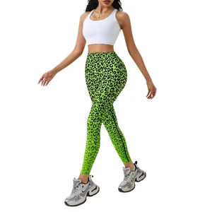 Green Gradient Leopard Print Women's Yoga Pants High Elastic High Waist Seamless Craft Breathable Slim Fit Long Leggings