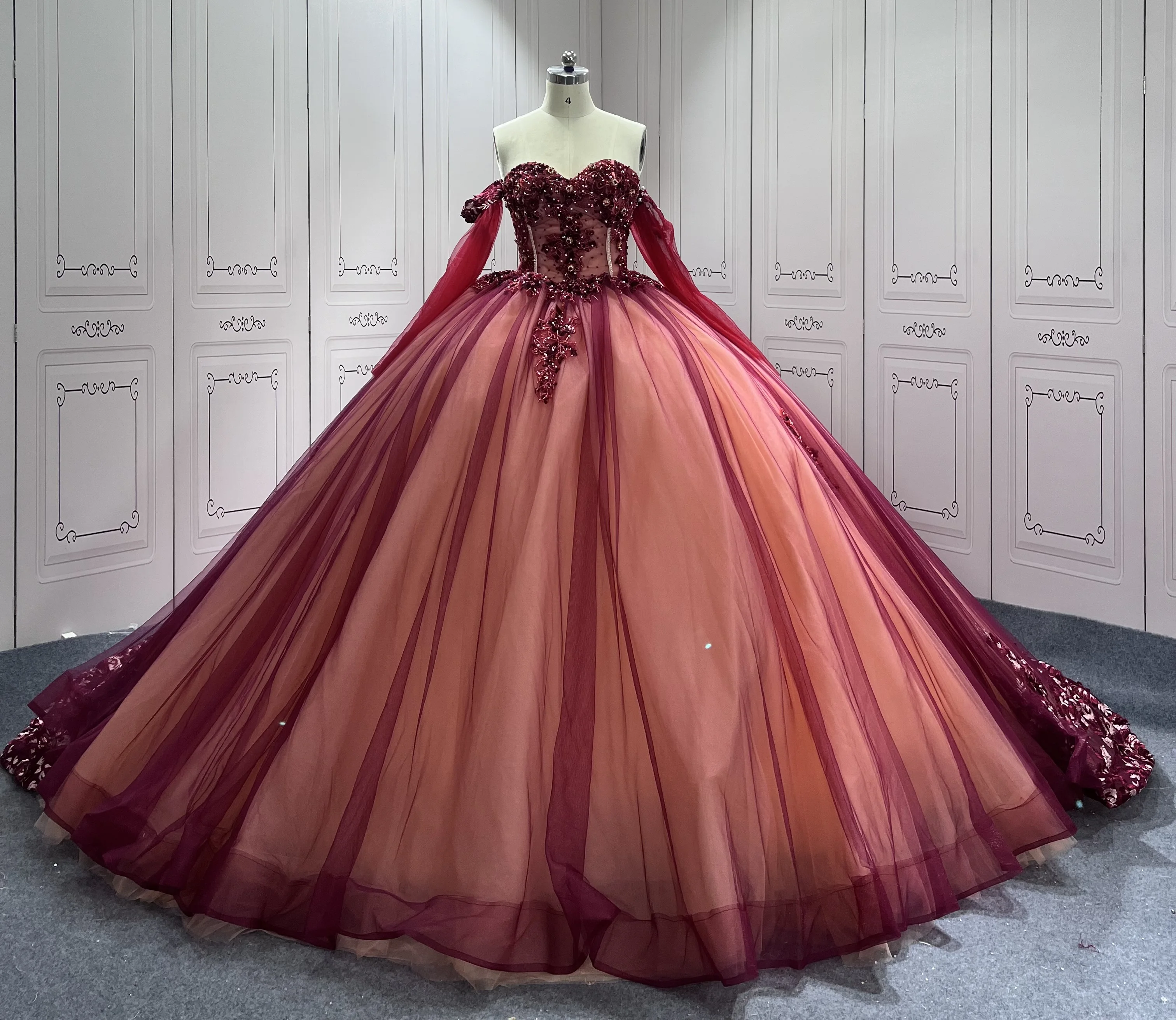 strapless open back dress Ball Gown Lace Off-the-Shoulder Red Quinceanera Dress main image 1