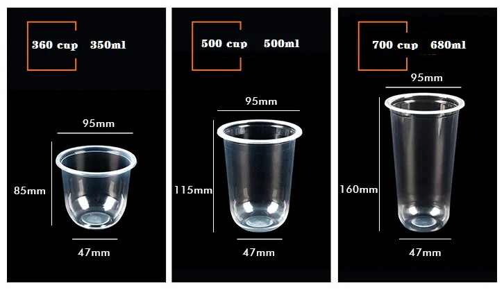 95 U Cup Custom Logo Clear PP Disposable Smoothie/Coffee/Yogurt Cups with Lid 350ml/500ml/680ml Takeaway Use