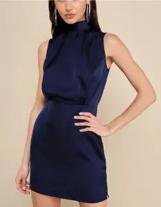 Elegant Polyester Bodycon Dress Casual Sexy Style Small Stand Collar  Solid Color Lightly Stretchy for All Seasons
