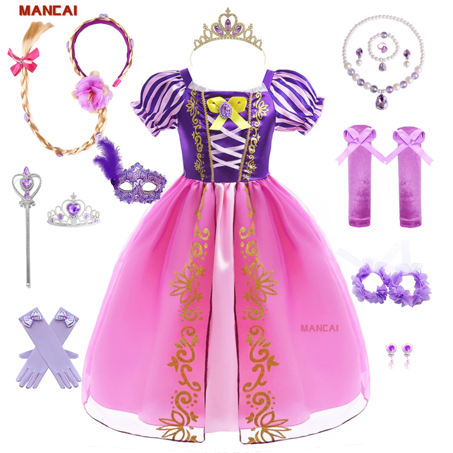 Christmas Gift Little Girls Fairy Princess Rapunzel Dress Tangled Costume Children Pageant Apparel Birthday Halloween Frock