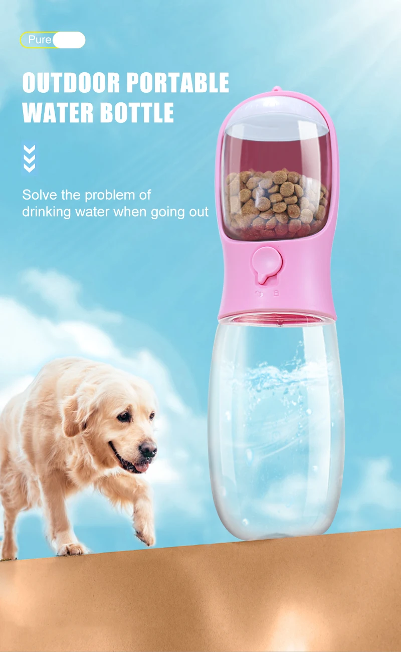 Portable 300ml 550ml Travel Pet Water Bottle And Feeder Bowl 2 In 1 Dog