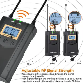 Wireless Lavalier Microphone, with Carrying Bag,Comica CVM-WM100 PLUS UHF 48 Channels Dual Lapel Microphone System for DSLR detail image