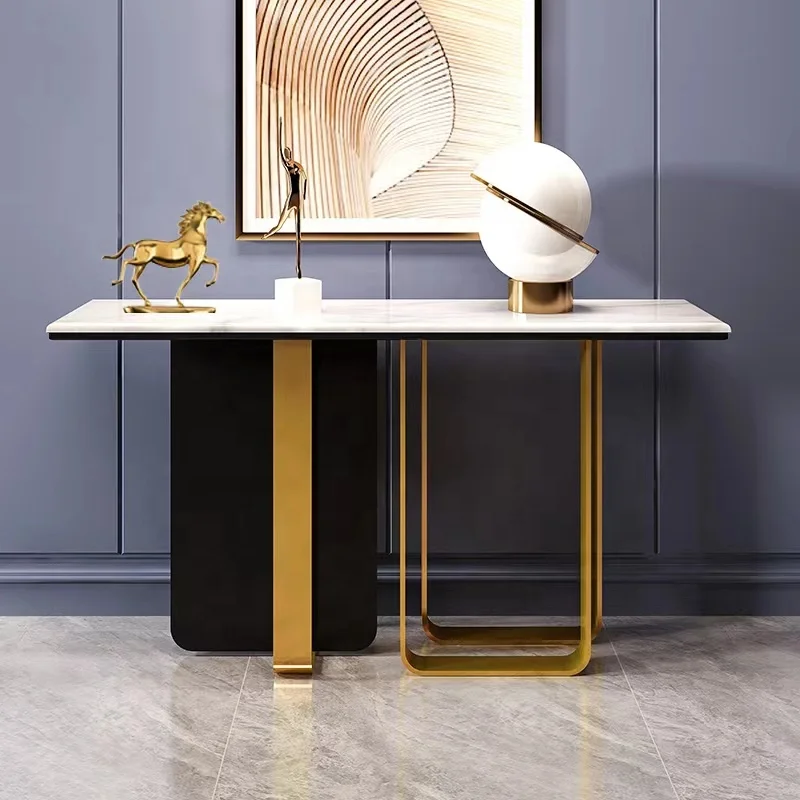 Итальянские роскошные мраморные консоли, столы, мебель для гостиной, золотой стол из нержавеющей стали для прихожей