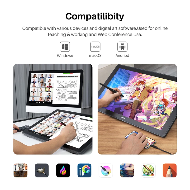 Huion Kamvas 24 Plus Support Mobile Phone Handwriting Input Digital Pen Drawing Graphic Tablet Monitor