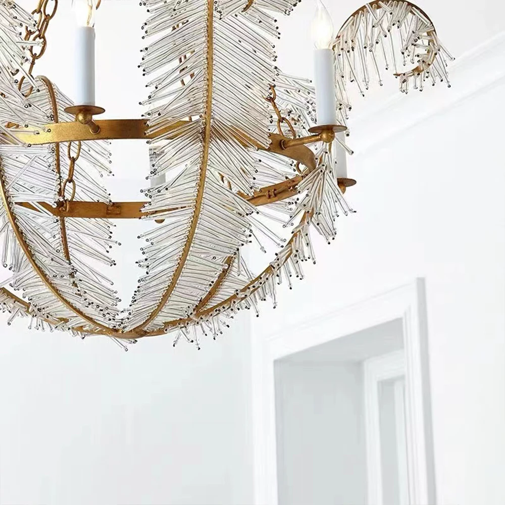 Американская сельская постмодернизированная Хрустальная трубчатая перьевая люстра, французская простая люстра