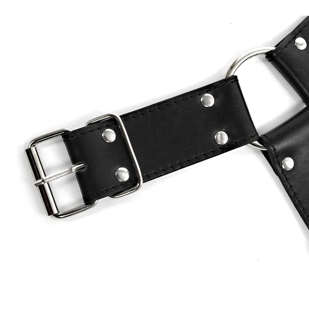 Men's Adjustable PU Leather Harness Belt – Black Body Restraint Strap With Alloy Buckle, Cosplay & Clubwear Accessory For Bold Fashion