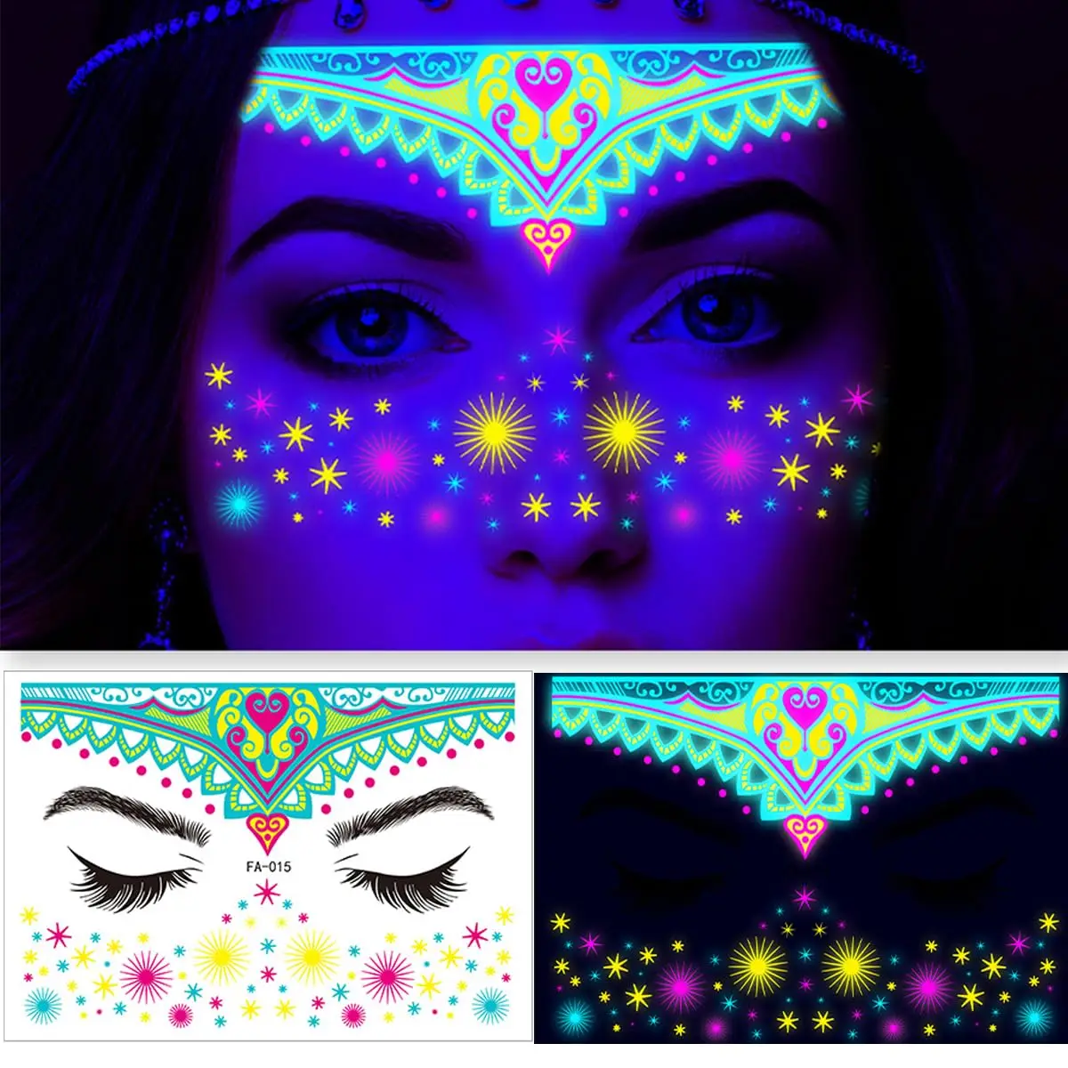 Светящаяся в темноте татуировочная наклейка для лица Временная переводная татуировка Водонепроницаемая маска неоновая татуировок женщин и мужчин детей 2019