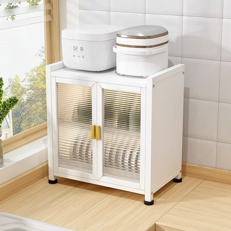 Factory Direct Sale Kitchen Multi-Functional Save Space Storage Cabinet With PVC Door Microwave Oven Tableware Storage Rack