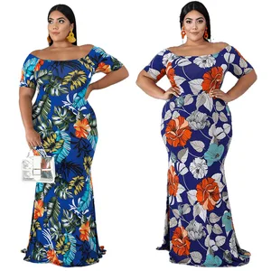 Plus Size Women Clothing 4xl 5xl Floral Layered  Off Shoulder Plus Size Women's Dresses