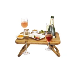 Поднос для сервировки еды на открытом воздухе, портативный деревянный стол для пикника и вина со складными ножками