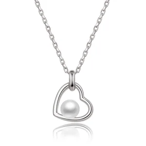 925 Sterling Silver Heart Jewelry Fashion Fresh Water Pearl Necklace Vintage Pearl Necklaces