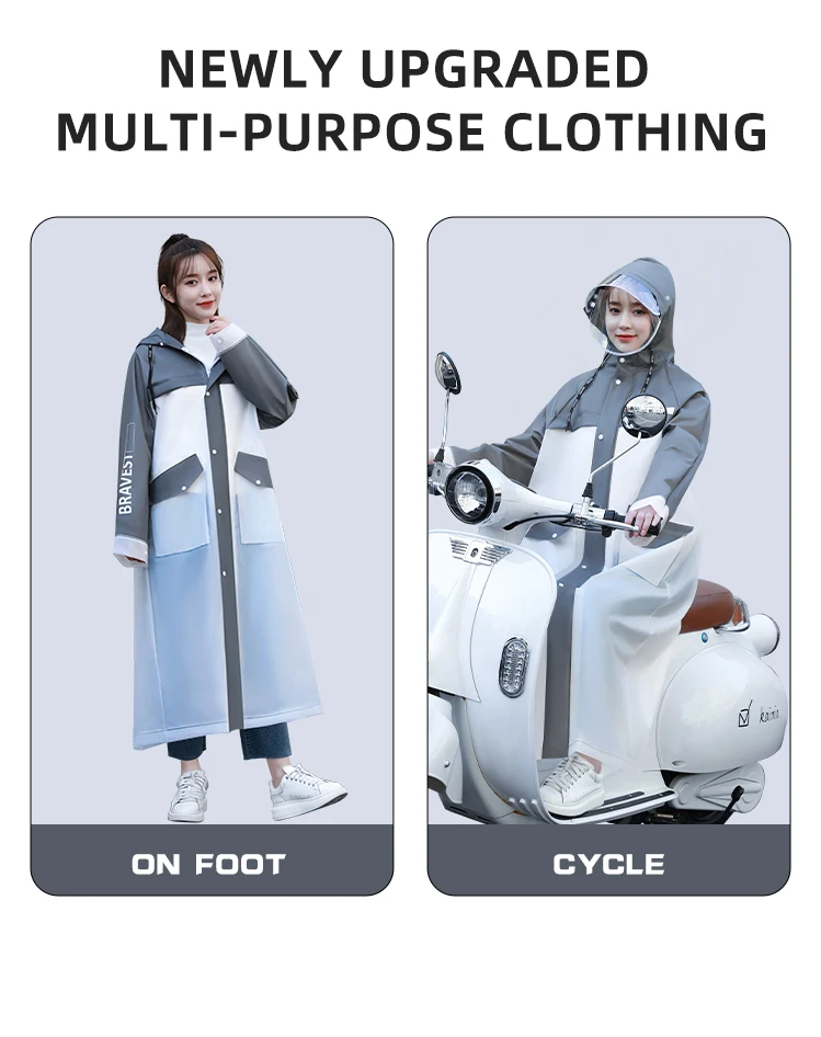 Custom Long Waterproof Outdoor Raincoat  for Travel Motorcycle Riding Camping Plastic Material rain coat for Adults factory