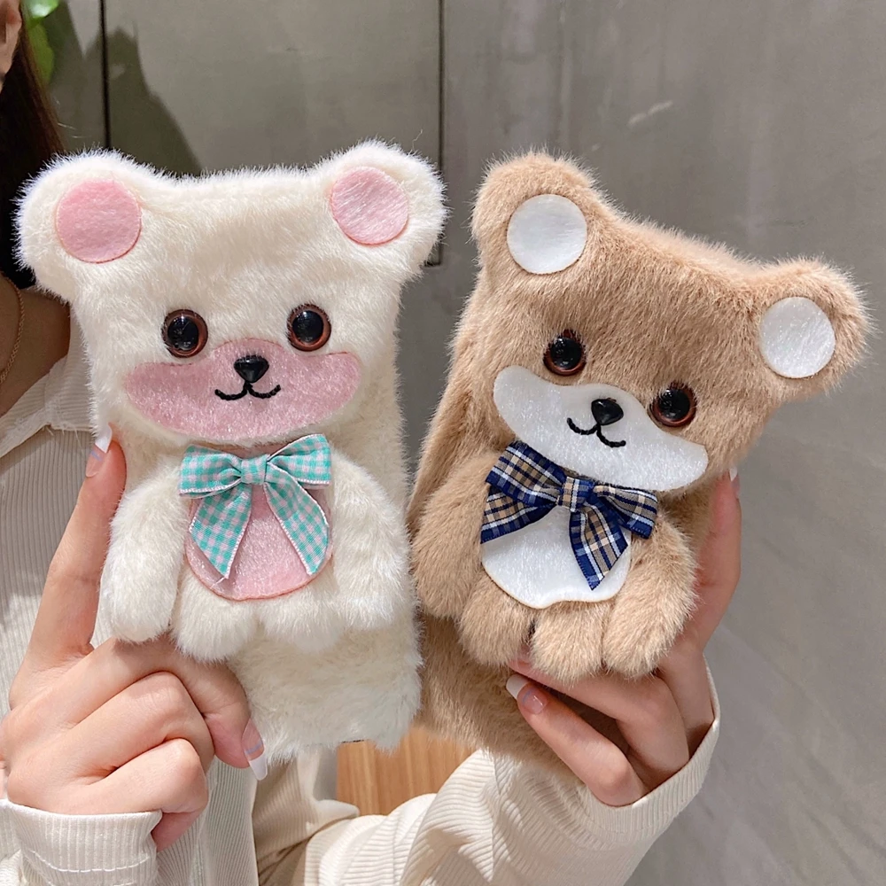 Cute Animal Bear TPU Fur Phone case Furry Plush Love Soft Rubber Phone Case  for iPhone 13 Pro Max 12mini 12 Xs Max Plus Case