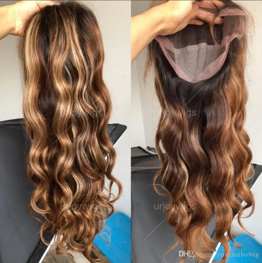 Highlight Wig Vendor Wholesale Brown Blonde Ombre Hair Wig With Dark Roots  Mink Peruvian Virgin Human Hair Hd Lace Front Wig - Buy Ombre Lace Wig, Highlight Wig,Ombre Highlight Body Wave Lace Front