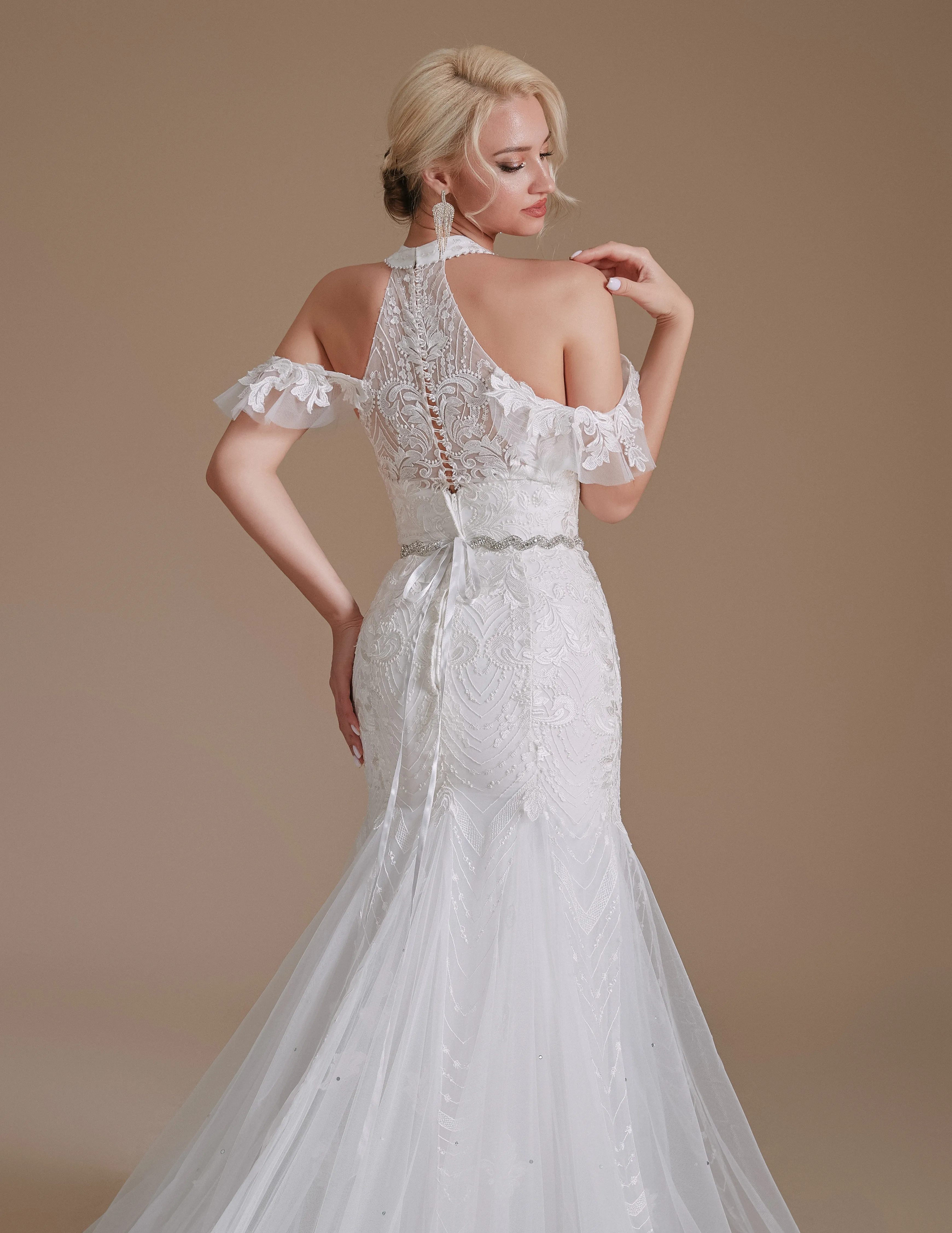 detachable short sleeves for wedding dress Detachable Skirt featuring Short Sleeve Lace Mermaid Wedding Dress 93627