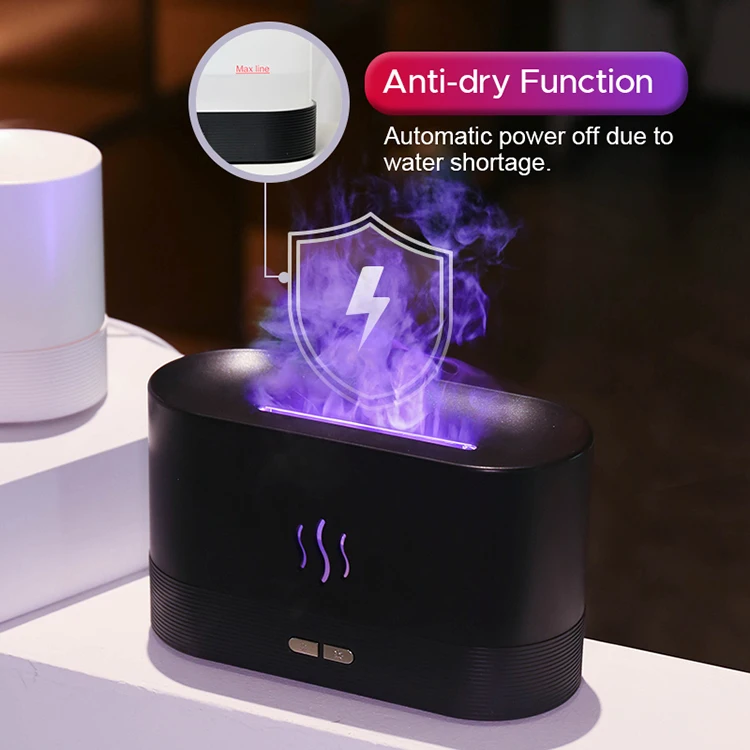 Flame Humidifier Lamp Water Atomizer Mist 180ml Simulation Fire Essential Oil Humidifier 3D Flame Aroma Diffuser