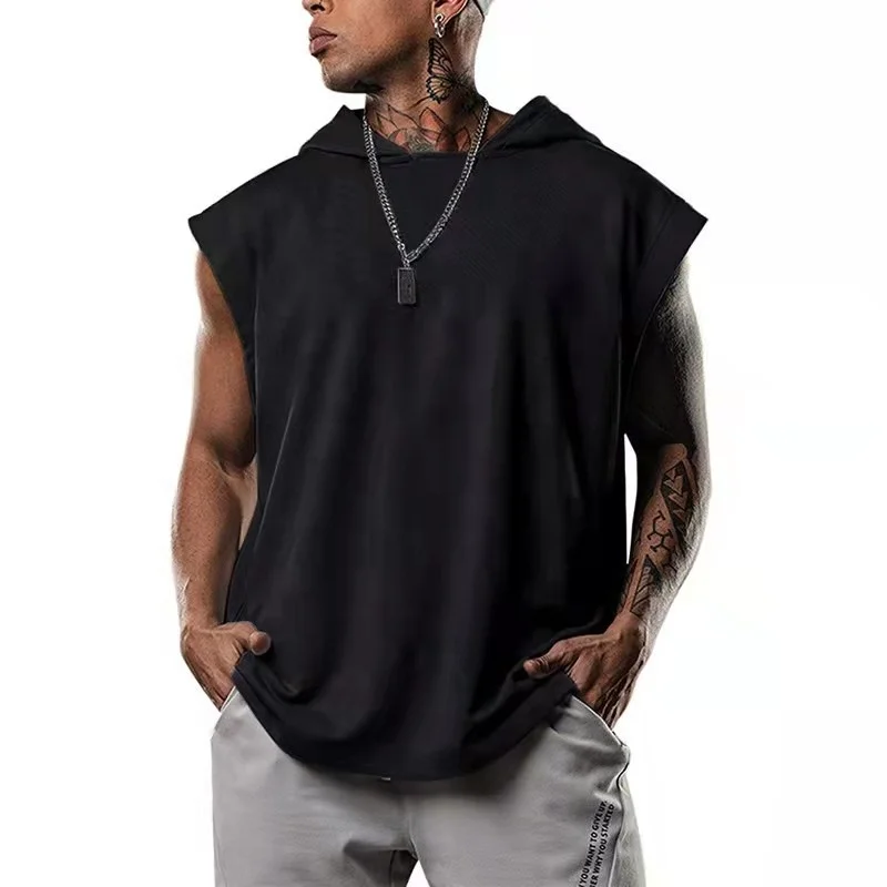 JL-92401 Hot Sale Plain Hoodie Outfit Men Sleeveless Gym Hoodies Oversized Soft Men’s Hoodie Tank Tops
