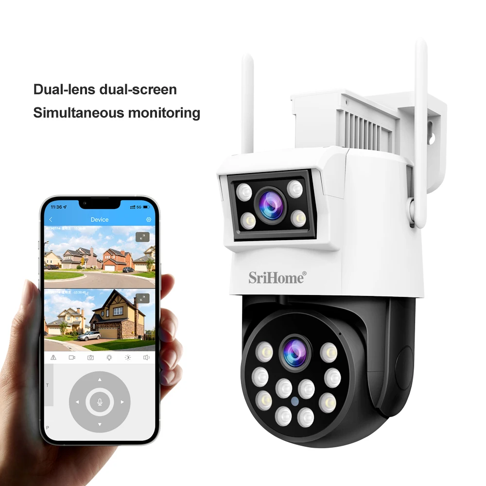 Srihome SH048 Dual-Lens Wifi Outdoor Camera - 2MP, Night Vision