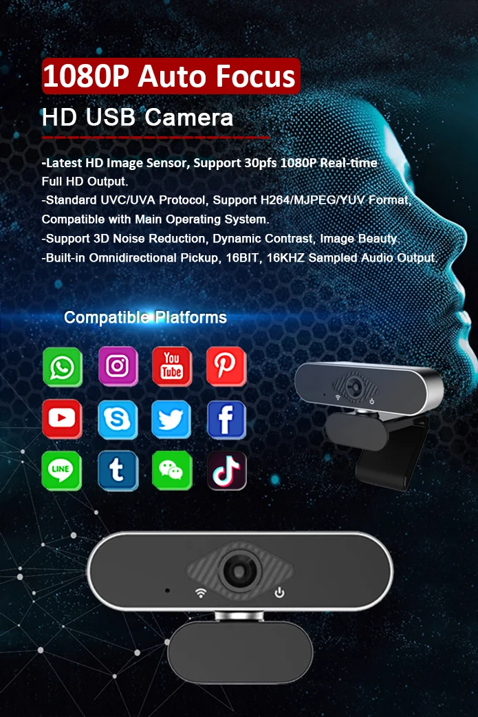 Webcam USB 1080P 30fps Con Doppio Microfono – Plug And Play Per Zoom, Skype, YouTube