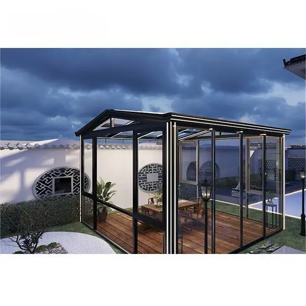 electric sunshade for the roof aluminum solarium with triple pane tempered glass throughout mosquito screens