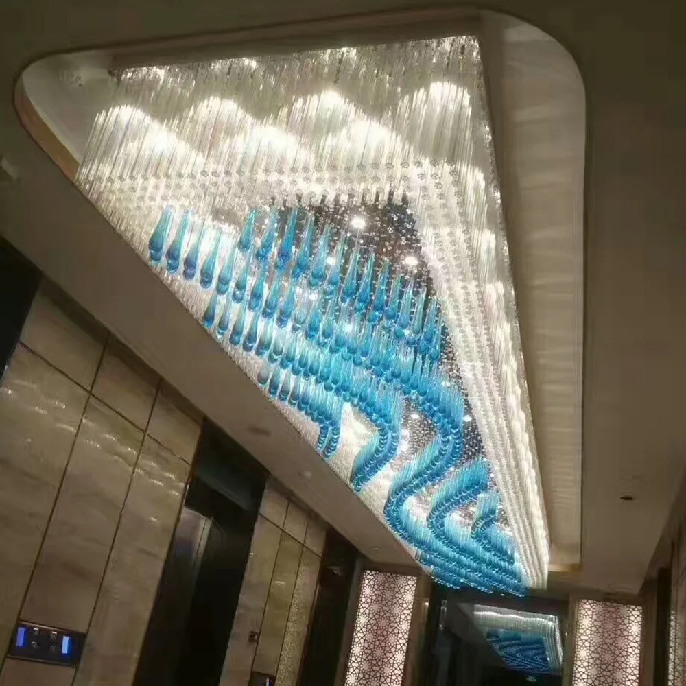 Large Ceiling Lights Can Be Customized the logo on the Bottom Large Rectangle Hotel Lobby LED K9 Crystal Chandelier Lighting