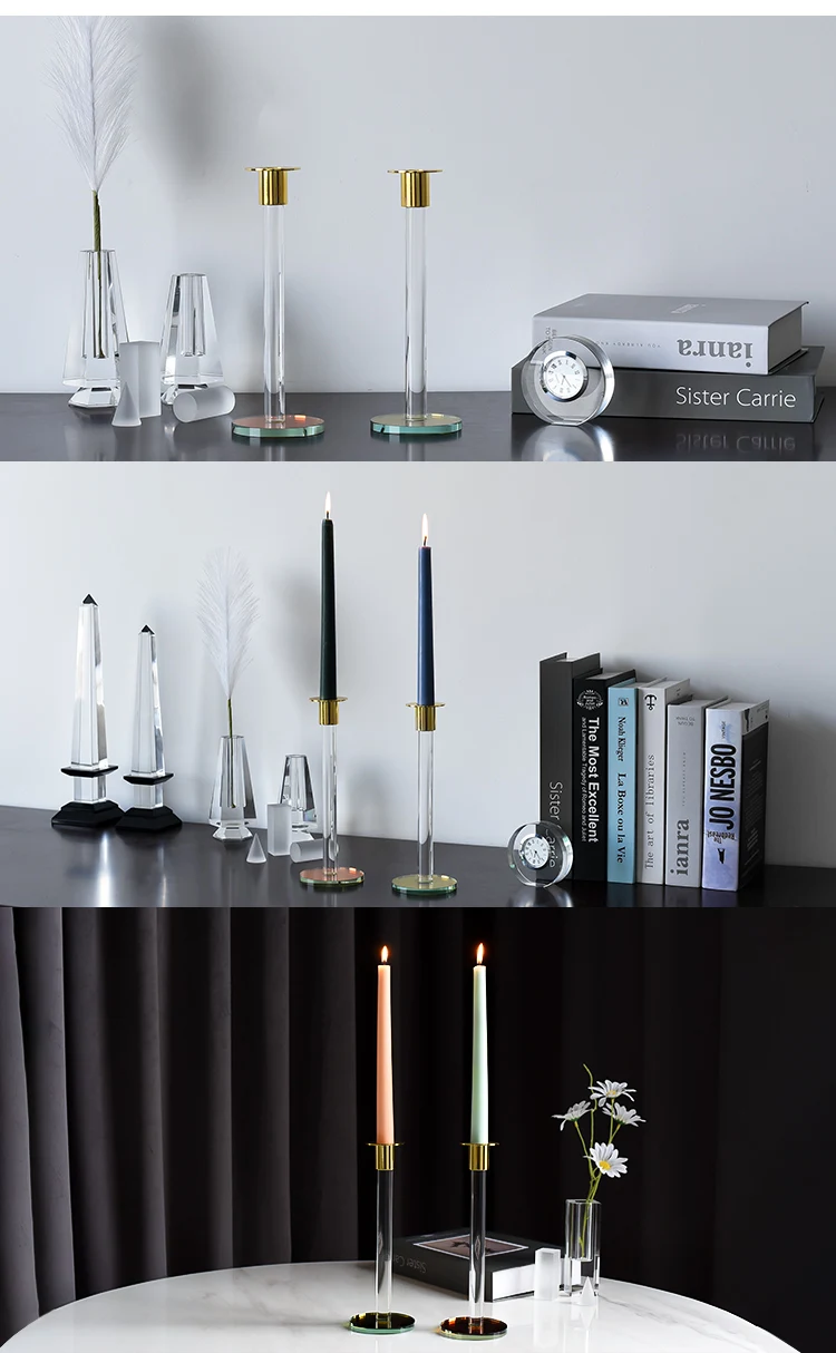 Factory Wholesale Crystal Candle Candlestick Holders Clear Crystal Candle Holder Pillar Candle