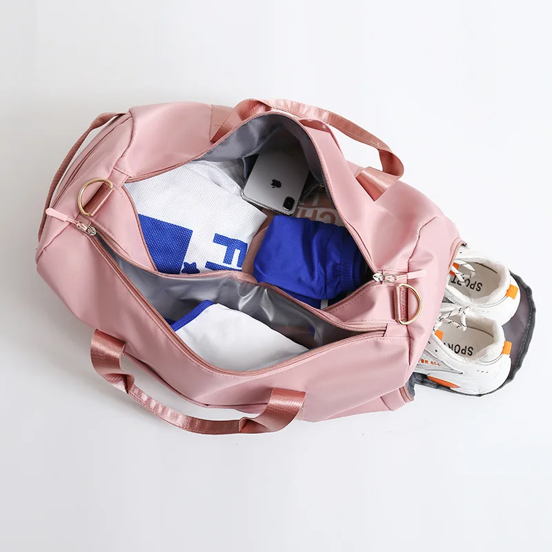 Wholesale Nylon Canvas Large Capacity Overnight Travel Bag Custom logo pink Waterproof Weekend Sports Gym Duffle Bag for Women