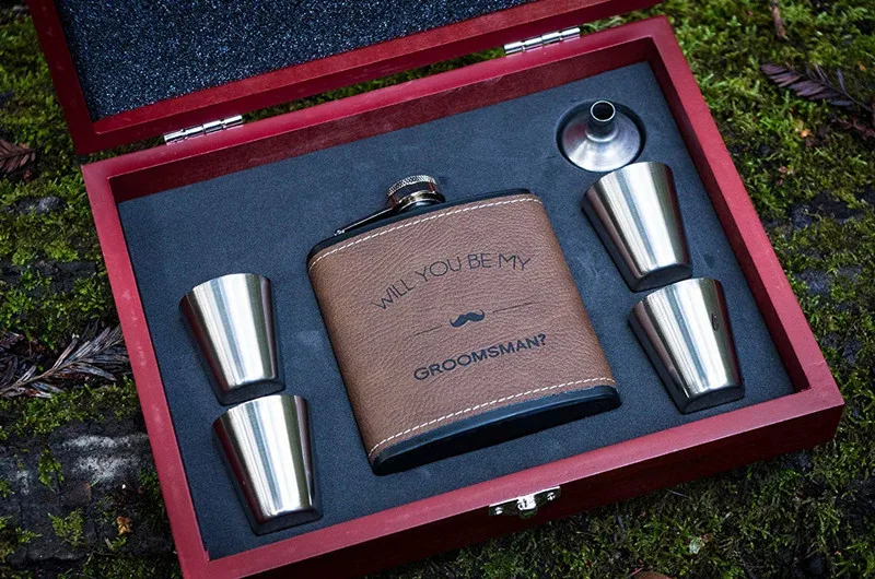 High Quality Engraved Custom 6 oz 7 oz 8 oz Vintage Liquor Alcohol Leather Wrapped Hip Flask Gift Set