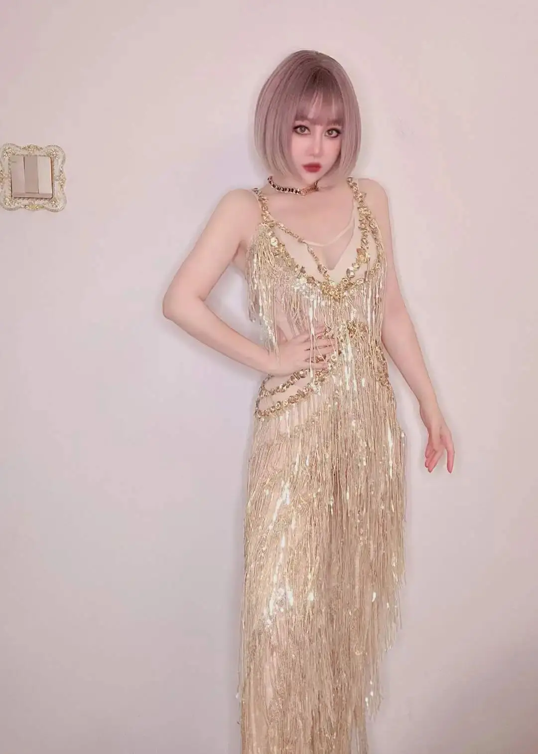 slim fit dress slacks Women Gold Prom Dress Black Girl,Leg Split Birthday Outfits – jkprom main image 0