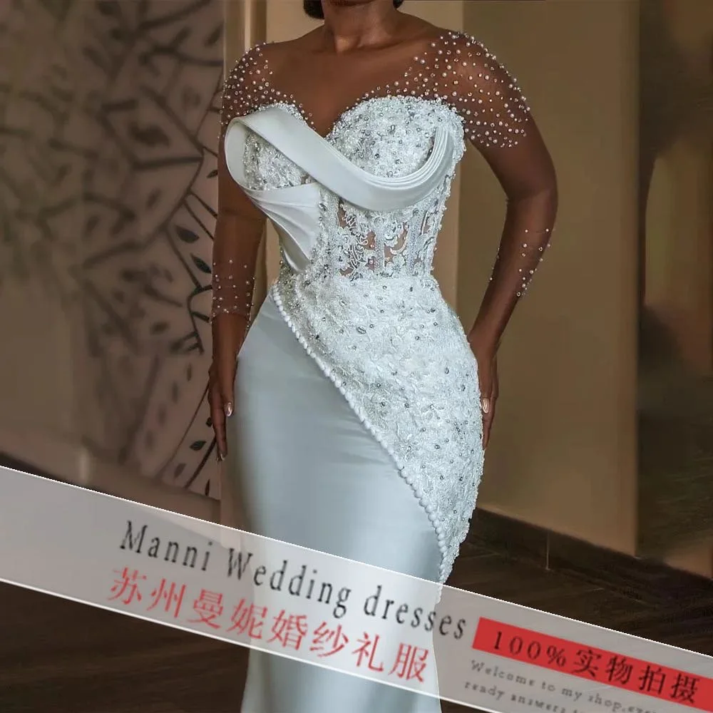 NDB10621 Wedding Dress Lace Beads New Long Sleeve Mermaid Wedding Dress Bridal NDB10621 Wedding Dress Lace Beads New Long Sleeve Mermaid Wedding Dress Bridal