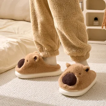 Hot Selling Cartoon Capybara Winter Cotton Slippers Guinea Pig Capibara Women's Home Wool Plush Shoes