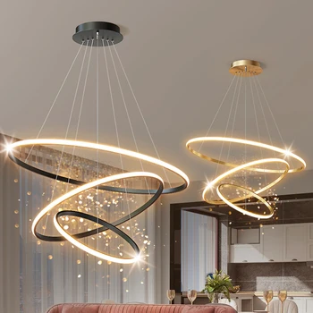 Luxury Round LED Pendant Light Modern Acrylic Gold Circle Pendant Light 3 Rings Design Suitable for Home Decoration and Hotel